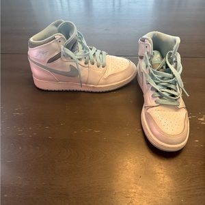 Jordans,  white with turquoise detailing